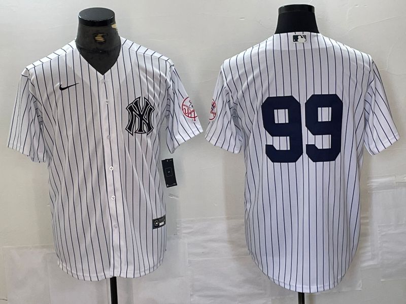 Men New York Yankees 99 Judge White Stripe Second generation joint name Nike 2024 MLB Jersey style 4
